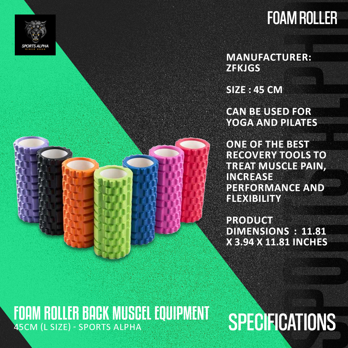 Picture of Foam Roller | For Back Muscel Growth Exercise Gym Equipment - 45cm (L Size) - Sports Alpha Multicolor