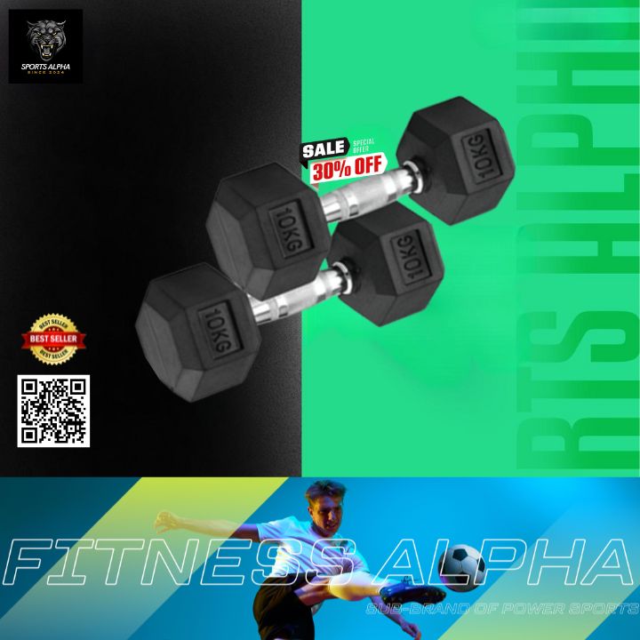 Picture of Hex Dumbbell - Premium Quality - 20Kg - (10KG*2pcs) - Sports Alpha Black