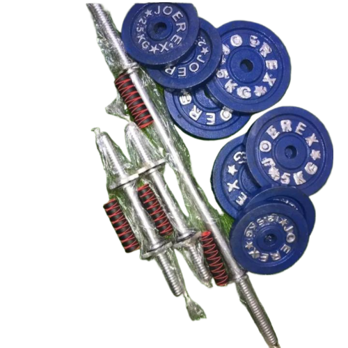 Picture of 30 Kg Dumbbell Combo - Blue Plates with 3 Feet Barbell Bar and Two 10 inch Sticks - (30 kg) (Blue) - Sports Alpha Blue