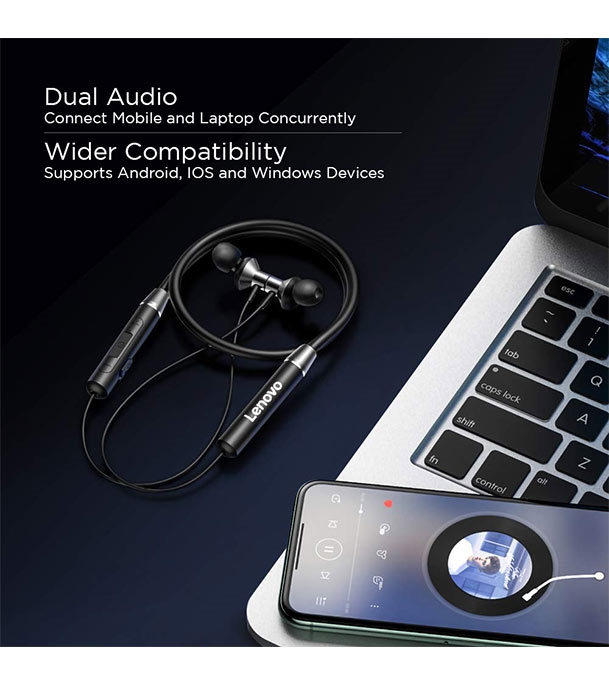 Buy Lenovo HE05 Wireless Bluetooth 5.0 in-Ear Neckband Earphones with Mic Black Online at Best Price