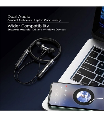 Buy Lenovo HE05 Wireless Bluetooth 5.0 in-Ear Neckband Earphones with Mic Black Online at Best Price