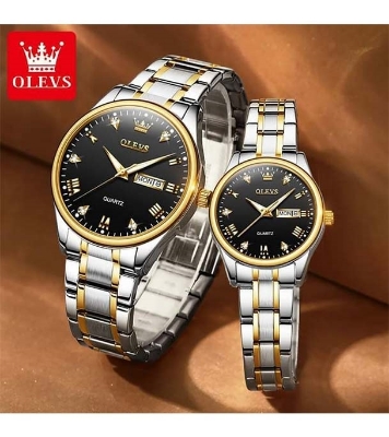 Picture of Couple Olevs 5563 Fancy Luxury  Business Quartz Analog Wrist Watch Silver & Black