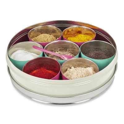 Picture of Big Stainless Steel 7 Container Masala Dabba Kitchen Spice Storage Box