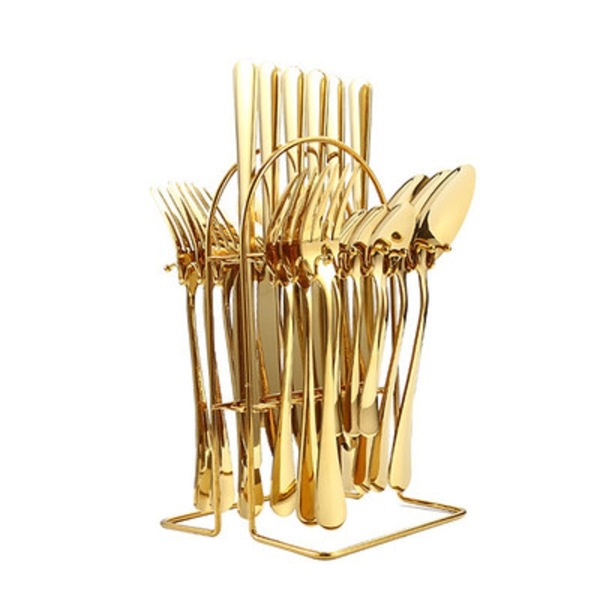 Picture of 24pcs Stainless Steel Cutlery Set with Holder - Steak Knife Fork Spoon