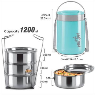 Picture of MILTON CLASSIC TIFFIN stainless steel containers BLUE 4 Containers Lunch Box  (1200 ml, Thermoware)