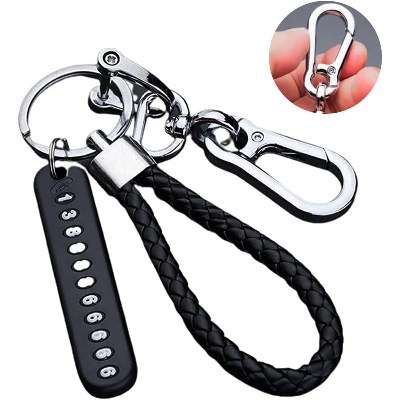 Picture of Anti-Lost Car Key Pendant Split Rings Keychain Phone Number Card Keyring Auto Vehicle Key Chain Car Accessories