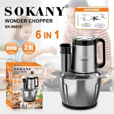 Picture of Sokany 6-in-1 Wonder Chopper – 800W Powerful Food Processor with Stainless Steel Blades & Copper Motor for Chopping, Grinding, Slicing, Shredding – Compact & Easy to Clean