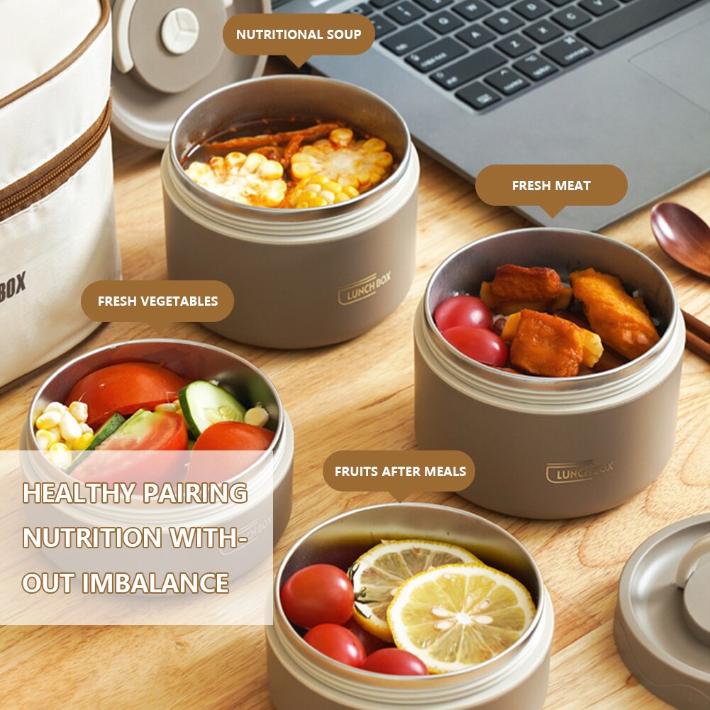 Picture of Bento Lunch Box Set Portable Keep Warm Lunch Container With Insulated Bag Stainless Steel Thermal Food Container Tableware