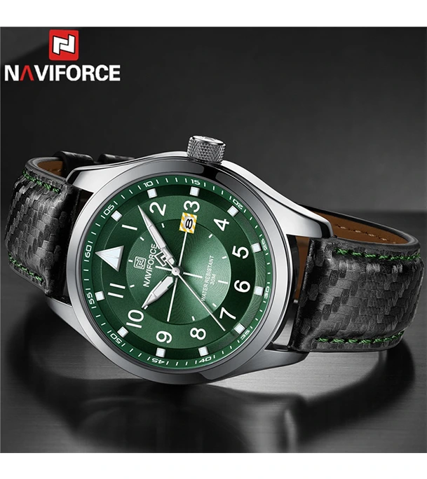 Buy NAVIFORCE NF8022 PU Leather Analog Watch For Men Silver Green at Best Price In Bangladesh
