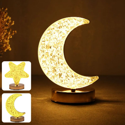 Picture of Star Shaped LED Crystal Table Lamp – Portable USB Rechargeable Bedside Lamp with Touch Sensor & Dual Color Lighting
