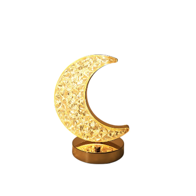Picture of Moon Shaped LED Crystal Table Lamp – USB Rechargeable Touch Control Night Light with 3 Brightness Levels & 12-Hour Battery Backup