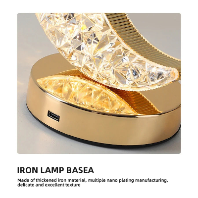 Picture of Moon Shaped LED Crystal Table Lamp – USB Rechargeable Touch Control Night Light with 3 Brightness Levels & 12-Hour Battery Backup