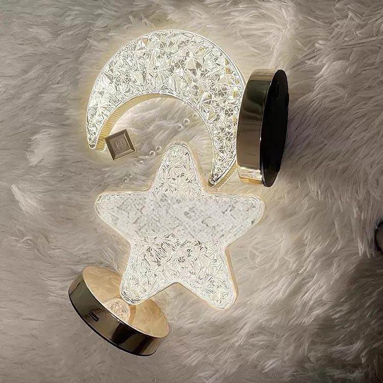 Picture of Moon Shaped LED Crystal Table Lamp – USB Rechargeable Touch Control Night Light with 3 Brightness Levels & 12-Hour Battery Backup