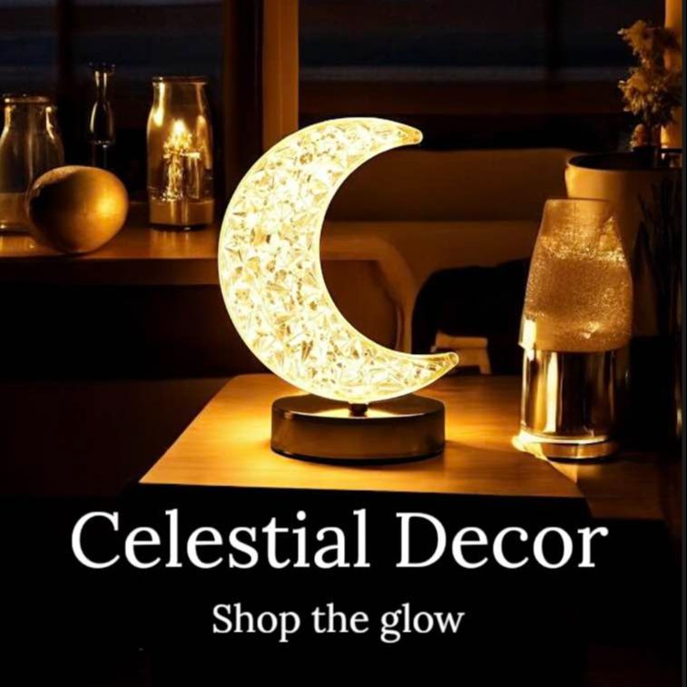 Picture of Moon Shaped LED Crystal Table Lamp – USB Rechargeable Touch Control Night Light with 3 Brightness Levels & 12-Hour Battery Backup