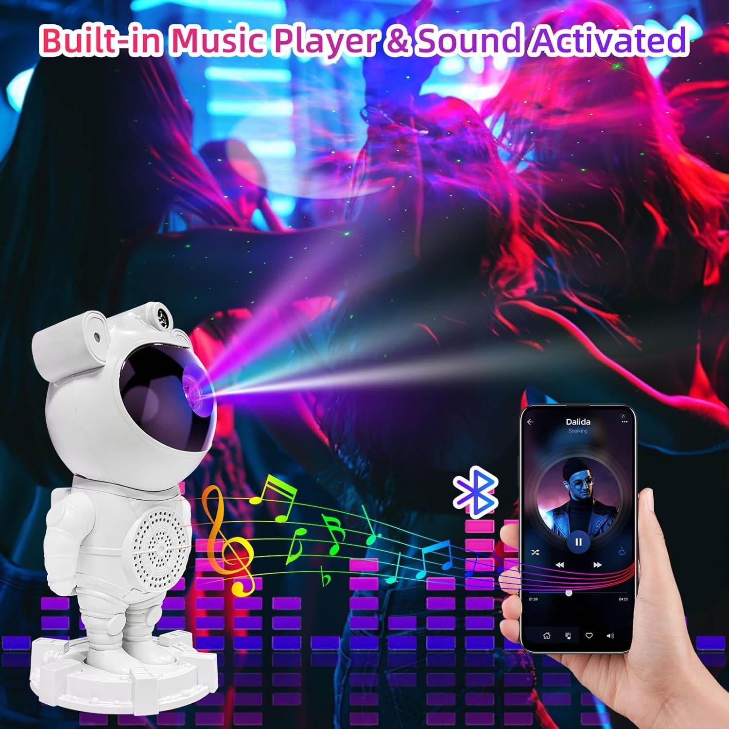 Picture of Astronaut Galaxy Nebula Star Projector with Bluetooth Speaker – 360° Rotating Night Light for Bedroom, Gaming & Kids' Room Decor