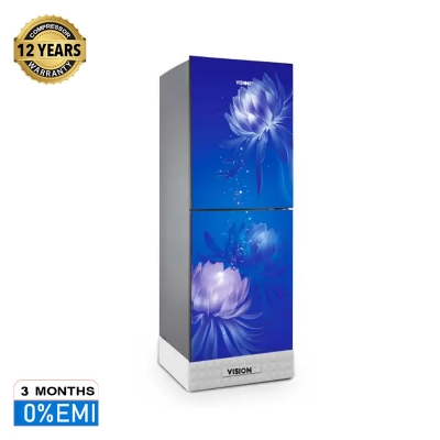 Picture of VISION Glass Door Refrigerator RE-238 Liter Digital Blue Lotus Flower Bottom Mount
