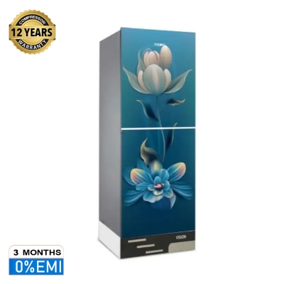 Picture of VISION Glass Door Refrigerator RE-180 Liter Sky Blue Flower Top Mount