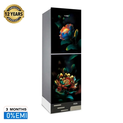 Picture of VISION Glass Door Refrigerator RE-150 Liter Marigold Flower Top Mount