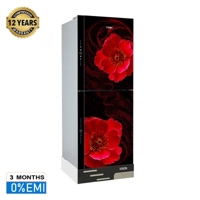 Picture of VISION Glass Door Refrigerator RE-216 Liter Red Flax Flower Bottom Mount