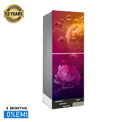 Picture of VISION Glass Door Refrigerator RE-142 Liter Maroon Daisy Top Mount 
