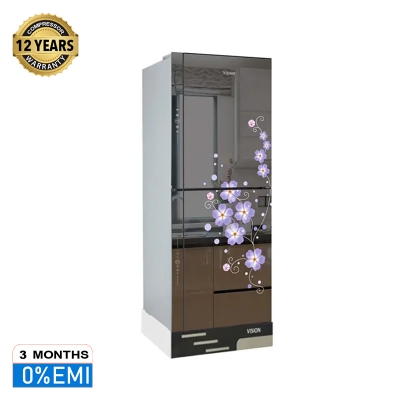 Picture of VISION Glass Door Refrigerator RE-216 Liter Mirror Blue Peony Bottom Mount 