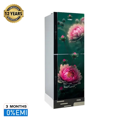 Picture of VISION Glass Door Refrigerator RE-185 Liter Pink Daisy Flower Bottom Mount 