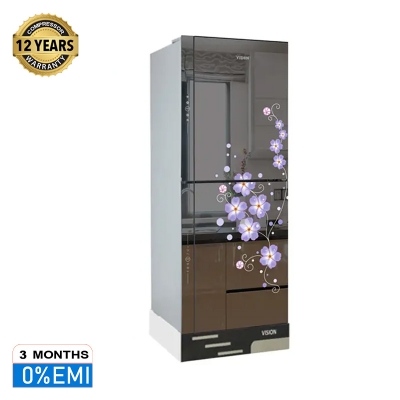 Picture of VISION Glass Door Refrigerator RE-216 Liter Mirror Blue Peony Bottom Mount 