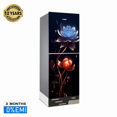 Picture of VISION Glass Door Refrigerator RE-185 Liter Blue Red Flower Bottom Mount