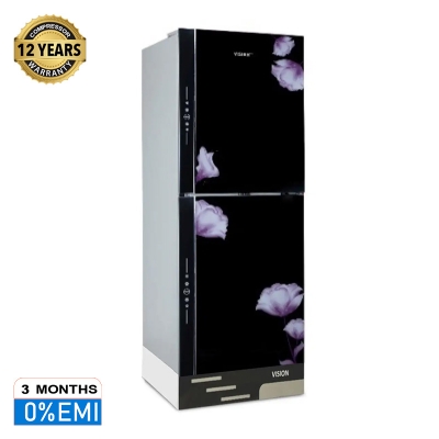 Picture of VISION Glass Door Refrigerator RE-216 Liter Mirror Purple Flower Bottom Mount