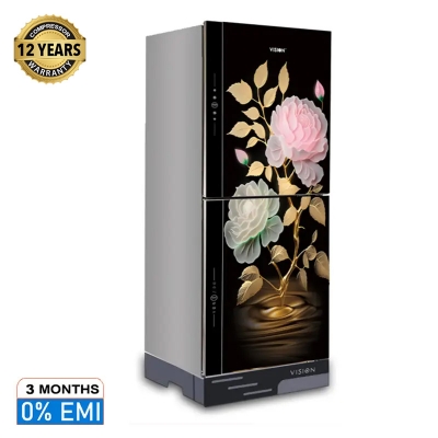 Picture of VISION Glass Door Refrigerator RE-305 Liter Golden Peony Flower Top Mount