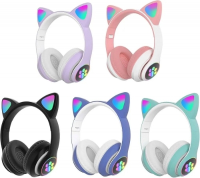 Picture of Cat Ear Wireless Bluetooth Headphones STN-28 - RGB LED - Foldable Gaming Headset with Mic & TF Card Support for PC, Laptop, Computer &Mobile Phone