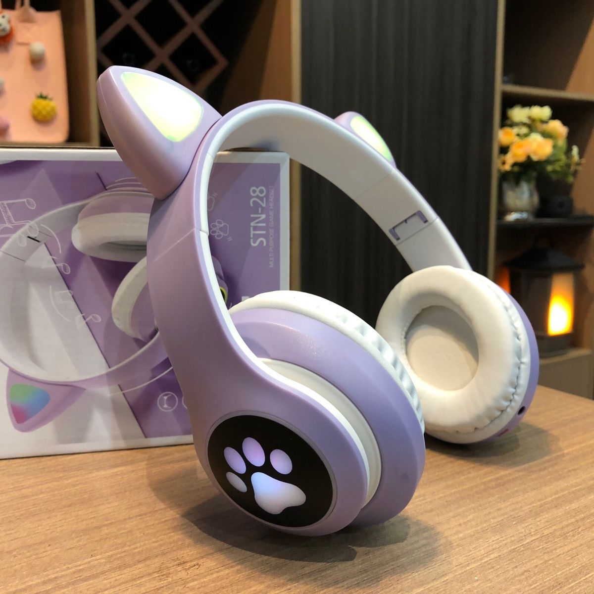 Picture of Cat Ear Wireless Bluetooth Headphones STN-28 - RGB LED - Foldable Gaming Headset with Mic & TF Card Support for PC, Laptop, Computer &Mobile Phone