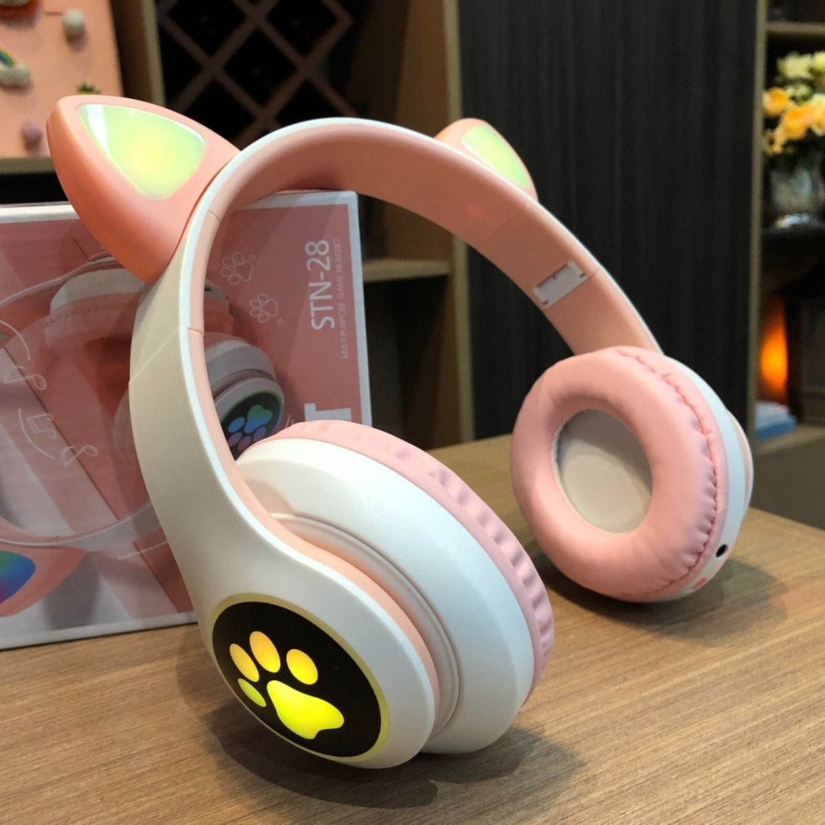 Picture of Cat Ear Wireless Bluetooth Headphones STN-28 - RGB LED - Foldable Gaming Headset with Mic & TF Card Support for PC, Laptop, Computer &Mobile Phone
