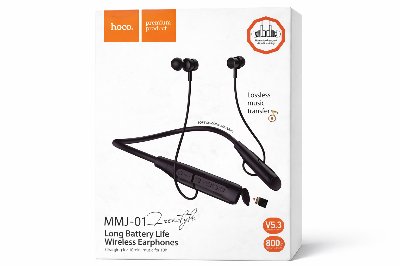 Picture of Hoco MMJ-01 Wireless Bluetooth Neckband Earphone | 200 Hours Playback | Magnetic Earbuds | TF Card Support | Deep Bass Black