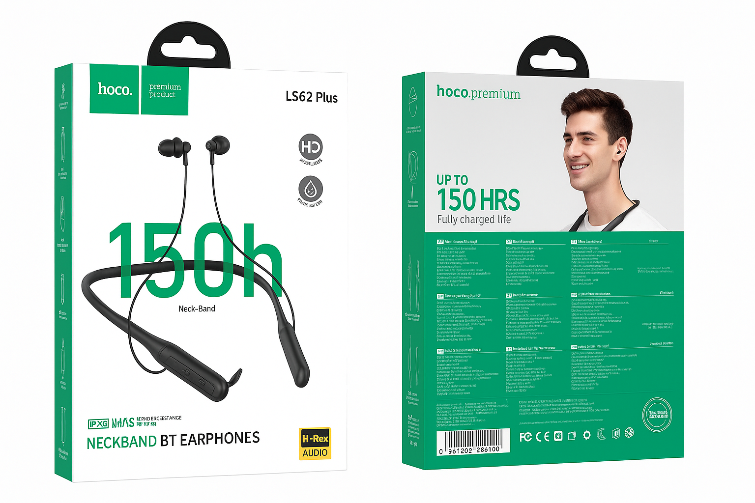 Picture of Hoco ES62 Plus Bluetooth Neckband Earphones | 150 Hours Battery Life | Wireless Sports Headset with Mic Black