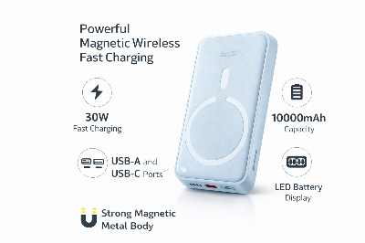 Picture of BASEUS 10000mAh Magnetic Wireless Power Bank 30W Fast Charging | USB-C White