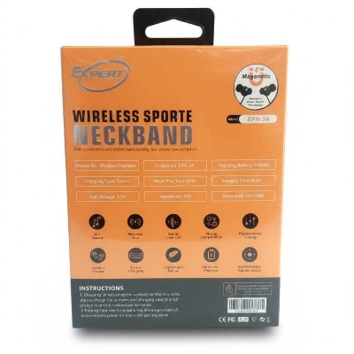 Picture of Expert EPN-24 Wireless Neckband - 230 Hours Standby | ENC Noise Cancellation | Magnetic Sports Headset with Super Bass Black