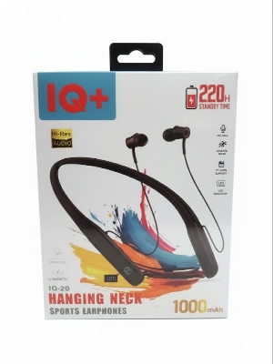 Picture of Original IQ+ IQ-20 Wireless Neckband - 1000mAh Big Battery (220H) | LED Display | TF Card Support | Vibration Alert Gaming Headset Black