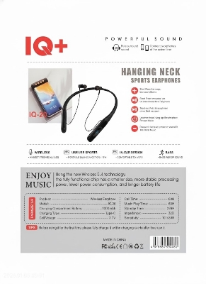 Picture of Original IQ+ IQ-20 Wireless Neckband - 1000mAh Big Battery (220H) | LED Display | TF Card Support | Vibration Alert Gaming Headset Black