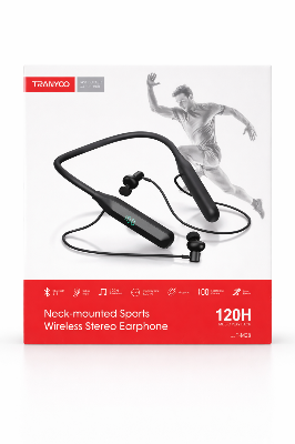 Picture of Original TRANYOO T-M28 Wireless Neckband - 120H Music Time | Bluetooth 5.3 | LED Digital Display | Magnetic Sports Gaming Earphone Black