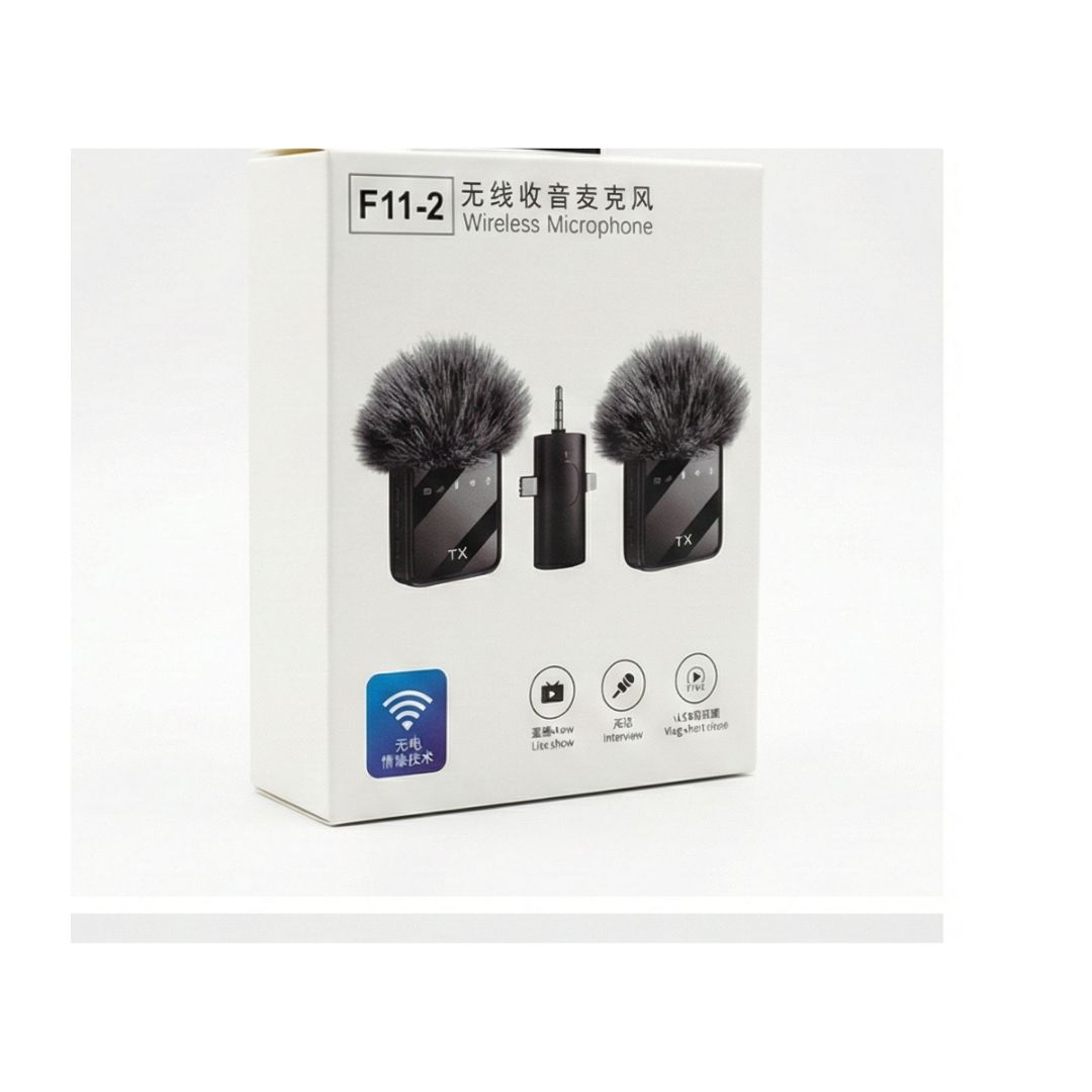 Picture of F11-2 Dual Wireless Microphone for Mobile & Camera | Noise Reduction Lavalier Mic for Vlog, Live & Interview Black