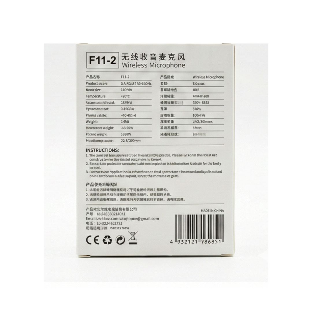 Picture of F11-2 Dual Wireless Microphone for Mobile & Camera | Noise Reduction Lavalier Mic for Vlog, Live & Interview Black