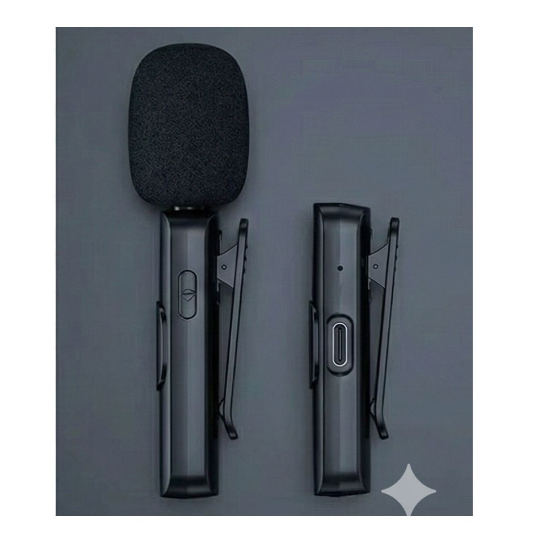 Picture of K8 Wireless Microphone for Mobile | Noise Reduction Lavalier Mic with Built-in Battery for Vlog & Live Streaming Black