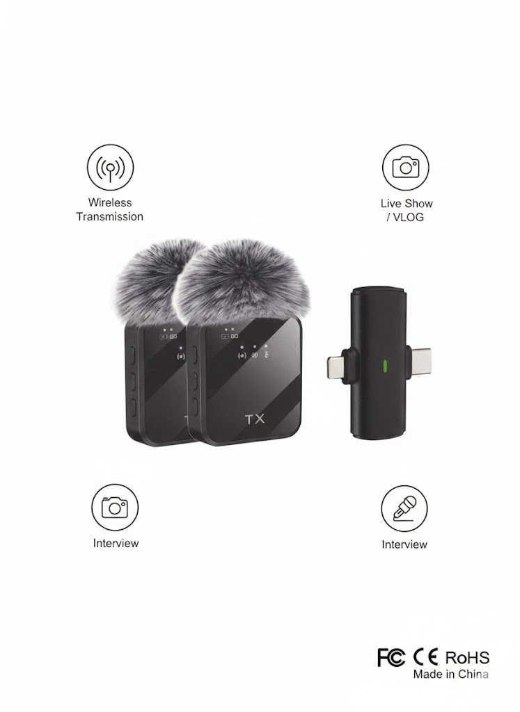 Picture of F15-2 Wireless Microphone Dual Lavalier | Noise Reduction Mic for Vlog, Interview & Live Streaming 