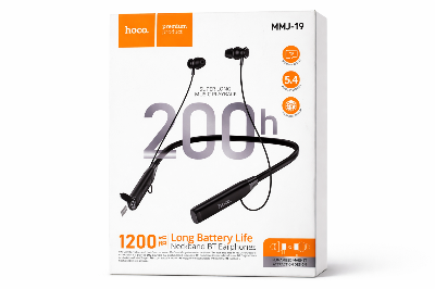 Picture of HOCO MMJ-19 Bluetooth Neckband Earphones | 200 Hours Playback | 1200mAh Battery | Bluetooth 5.4 | TF Card Support Black