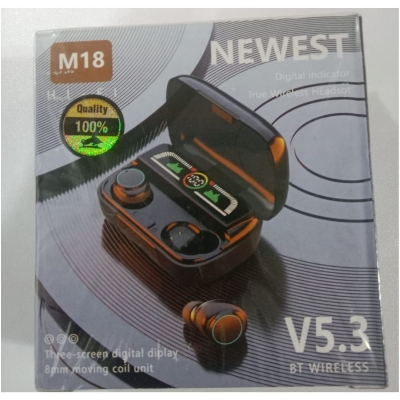 Picture of M18 TWS Bluetooth 5.3 Earbuds - Wireless Headphones with 3-Screen LED Digital Display Charging Case - HiFi Sound Quality Earphones Black