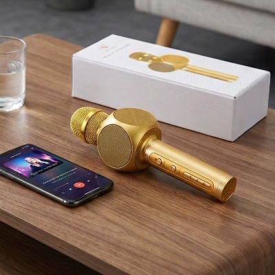 Picture of Magic Karaoke Wireless Bluetooth Microphone Speaker | Portable Karaoke Mic with Echo & Bass Gold