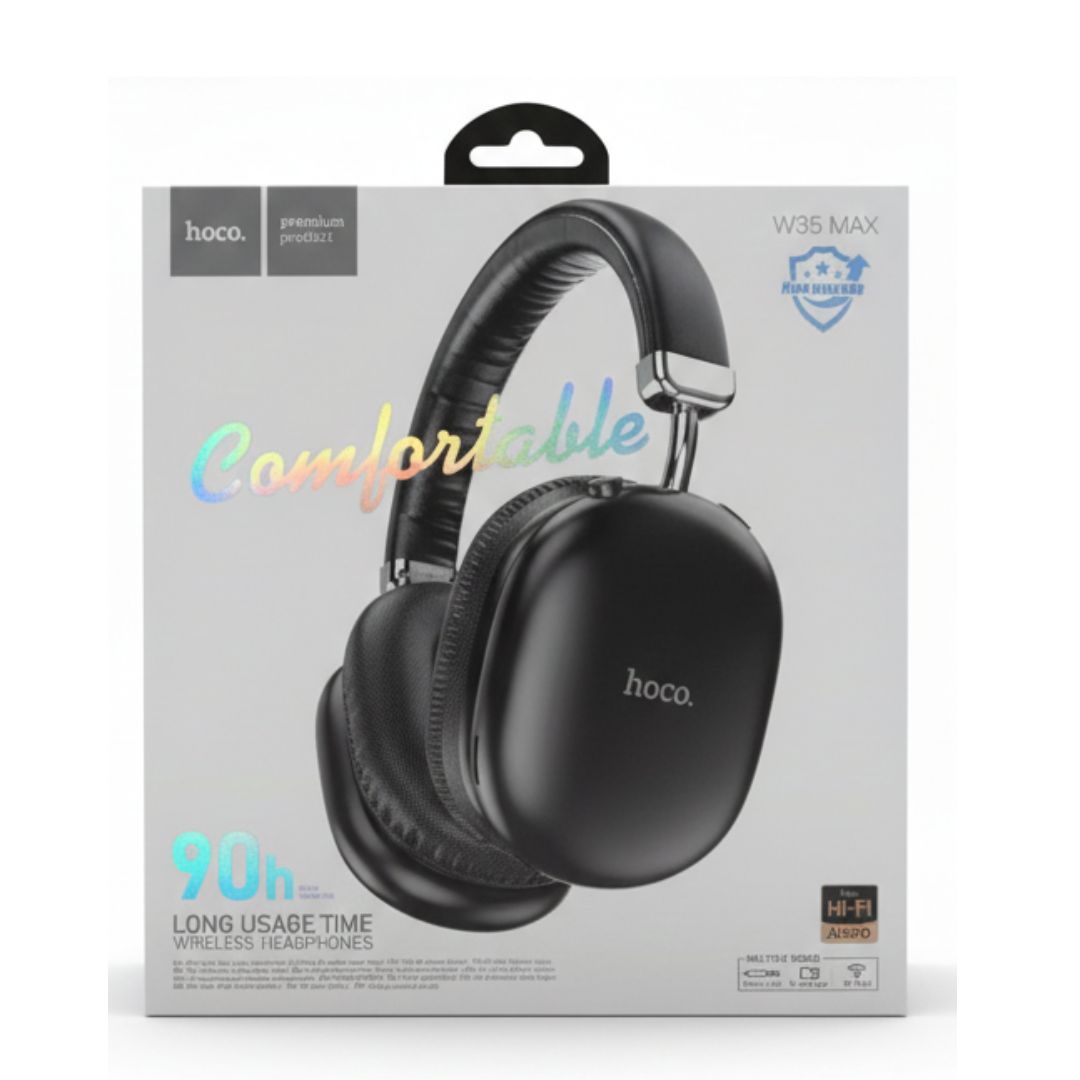 Picture of HOCO W35 Max Wireless Bluetooth Headphones | 90H Battery Backup | Hi-Fi Stereo Sound | Comfortable Over-Ear Headset Black
