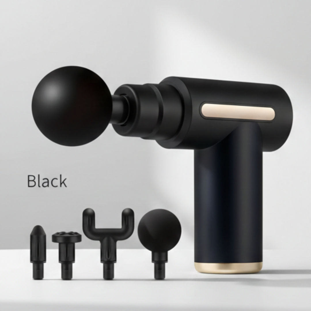 Picture of Mini Electric Massage Gun Portable Deep Tissue Percussion Muscle Massager for Pain Relief with 4 Heads & Type-C Charging Black