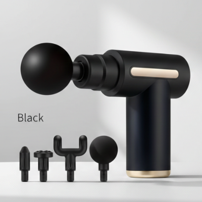 Picture of Mini Electric Massage Gun Portable Deep Tissue Percussion Muscle Massager for Pain Relief with 4 Heads & Type-C Charging Black